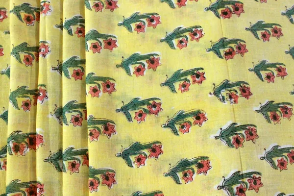 Yellow_Cotton_Traditional_Floral_Hand_Block_Print_Unstiched_Material_For_Men's_Kurta_Shirts_&_Women's_Kurti_and_Other_Dress_Material|1406