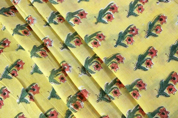 Yellow_Cotton_Traditional_Floral_Hand_Block_Print_Unstiched_Material_For_Men's_Kurta_Shirts_&_Women's_Kurti_and_Other_Dress_Material|1406