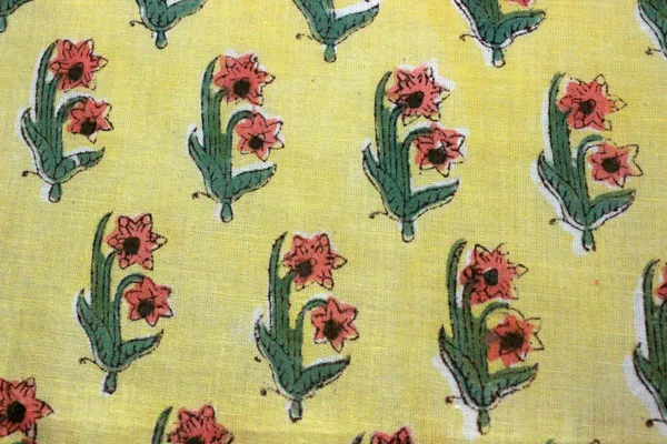 Yellow_Cotton_Traditional_Floral_Hand_Block_Print_Unstiched_Material_For_Men's_Kurta_Shirts_&_Women's_Kurti_and_Other_Dress_Material|1406