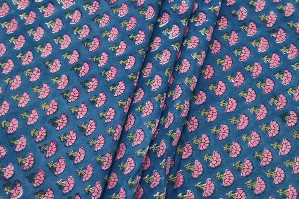 Blue_Cotton_Traditional_Floral_Hand_Block_Print_Unstiched_Material_For_Men's_Kurta_Shirts_&_Women's_Kurti_and_Other_Dress_Material