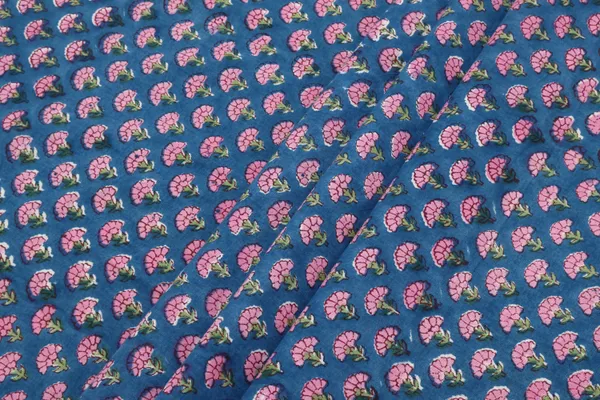 Blue_Cotton_Traditional_Floral_Hand_Block_Print_Unstiched_Material_For_Men's_Kurta_Shirts_&_Women's_Kurti_and_Other_Dress_Material