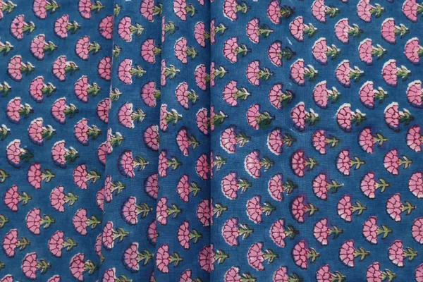 Blue_Cotton_Traditional_Floral_Hand_Block_Print_Unstiched_Material_For_Men's_Kurta_Shirts_&_Women's_Kurti_and_Other_Dress_Material