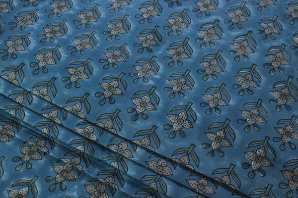 Blue_Cotton_Traditional_Floral_Hand_Block_Print_Unstiched_Material_For_Men's_Kurta_Shirts_&_Women's_Kurti_and_Other_Dress_Material