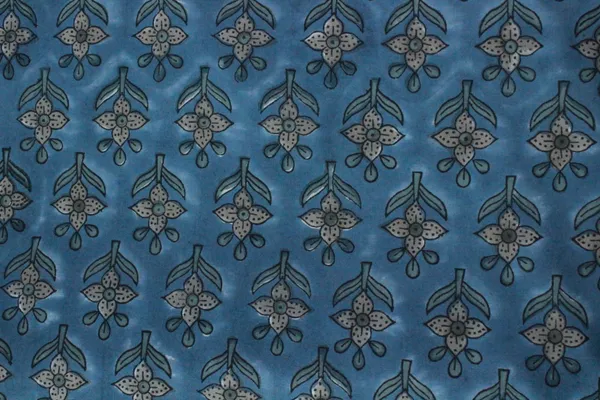Blue_Cotton_Traditional_Floral_Hand_Block_Print_Unstiched_Material_For_Men's_Kurta_Shirts_&_Women's_Kurti_and_Other_Dress_Material