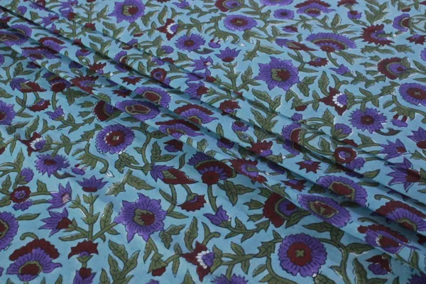 Blue_Cotton_Traditional_Floral_Hand_Block_Print_Unstiched_Material_For_Men's_Kurta_Shirts_&_Women's_Kurti_and_Other_Dress_Material