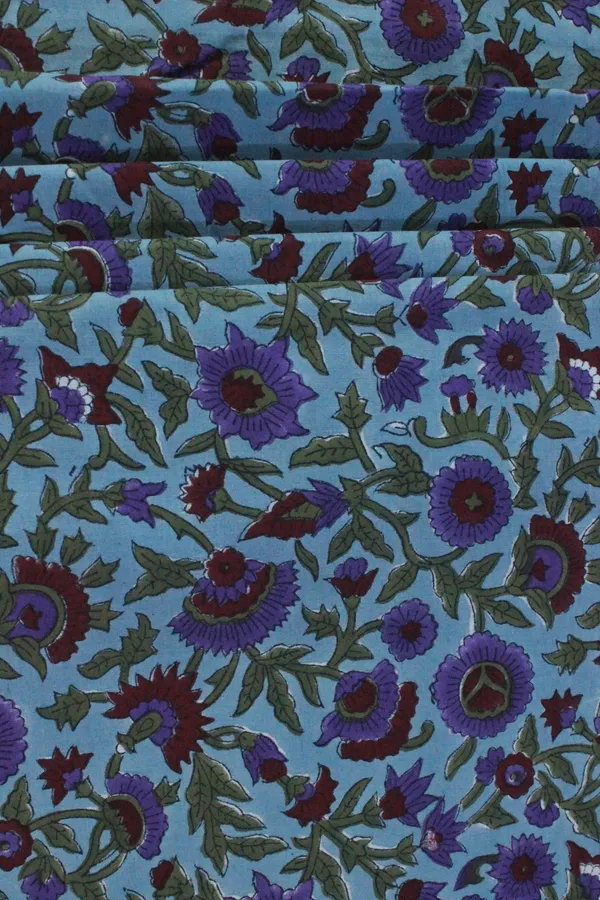 Blue_Cotton_Traditional_Floral_Hand_Block_Print_Unstiched_Material_For_Men's_Kurta_Shirts_&_Women's_Kurti_and_Other_Dress_Material