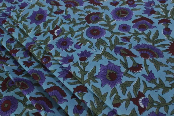 Blue_Cotton_Traditional_Floral_Hand_Block_Print_Unstiched_Material_For_Men's_Kurta_Shirts_&_Women's_Kurti_and_Other_Dress_Material