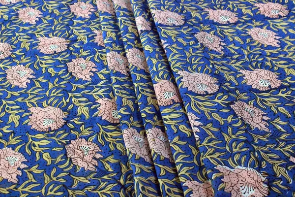 Blue_Cotton_Traditional_Floral_Hand_Block_Print_Unstiched_Material_For_Men's_Kurta_Shirts_&_Women's_Kurti_and_Other_Dress_Material