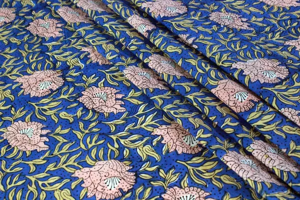 Blue_Cotton_Traditional_Floral_Hand_Block_Print_Unstiched_Material_For_Men's_Kurta_Shirts_&_Women's_Kurti_and_Other_Dress_Material