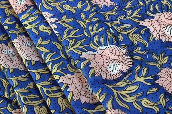Blue_Cotton_Traditional_Floral_Hand_Block_Print_Unstiched_Material_For_Men's_Kurta_Shirts_&_Women's_Kurti_and_Other_Dress_Material