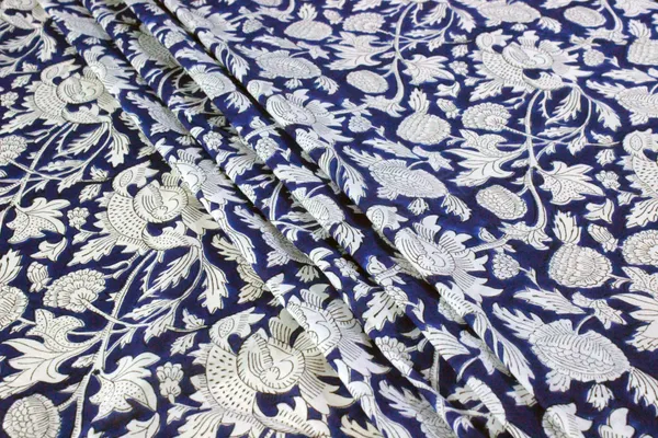 Blue_Cotton_Traditional_Floral_Hand_Block_Print_Unstiched_Material_For_Men's_Kurta_Shirts_&_Women's_Kurti_and_Other_Dress_Material