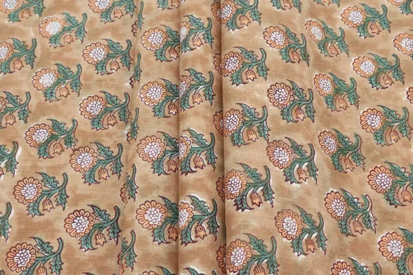 Orange_Cotton_Traditional_Floral_Hand_Block_Print_Unstiched_Material_For_Men's_Kurta_Shirts_&_Women's_Kurti_and_Other_Dress_Material