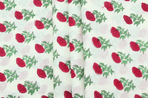 White_Cotton_Traditional_Floral_Hand_Block_Print_Unstiched_Material_For_Men's_Kurta_Shirts_&_Women's_Kurti_and_Other_Dress_Material