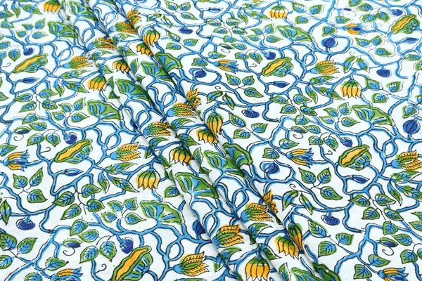Green_Cotton_Traditional_Floral_Hand_Block_Print_Unstiched_Material_For_Men's_Kurta_Shirts_&_Women's_Kurti_and_Other_Dress_Material