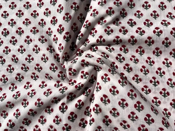 White_Cotton_Traditional_Floral_Hand_Block_Print_Unstiched_Material_For_Men's_Kurta_Shirts_&_Women's_Kurti_and_Other_Dress_Material
