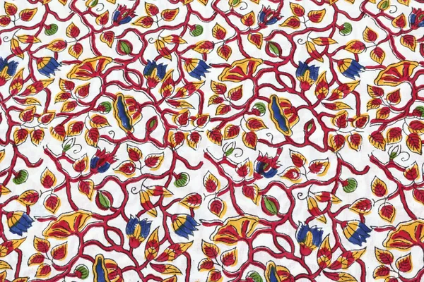 White_Cotton_Traditional_Floral_Hand_Block_Print_Unstiched_Material_For_Men's_Kurta_Shirts_&_Women's_Kurti_and_Other_Dress_Material