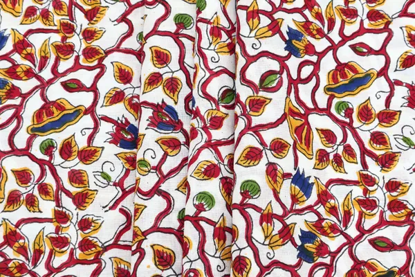 White_Cotton_Traditional_Floral_Hand_Block_Print_Unstiched_Material_For_Men's_Kurta_Shirts_&_Women's_Kurti_and_Other_Dress_Material