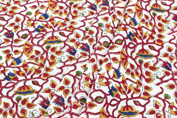 White_Cotton_Traditional_Floral_Hand_Block_Print_Unstiched_Material_For_Men's_Kurta_Shirts_&_Women's_Kurti_and_Other_Dress_Material