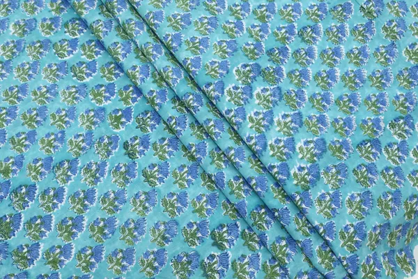Blue_Cotton_Traditional_Floral_Hand_Block_Print_Unstiched_Material_For_Men's_Kurta_Shirts_&_Women's_Kurti_and_Other_Dress_Material