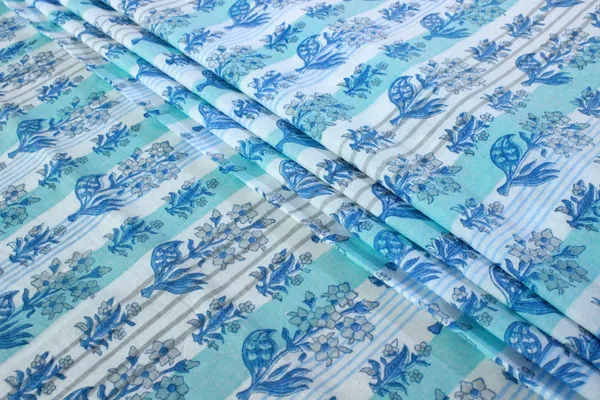 Blue_and_white_colour_pure_cotton_block_print_kurti_fabric,_dress_material