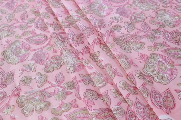 Pink_and_Yellow_colour_pure_cotton_block_print_kurti_fabric,_dress_material
