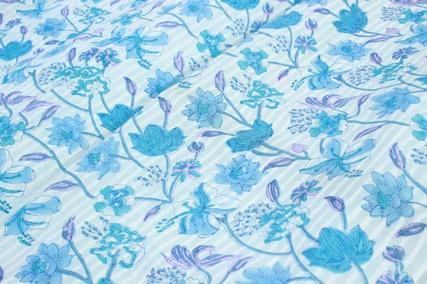 Blue_and_white_colour_pure_cotton_block_print_kurti_fabric,_dress_material