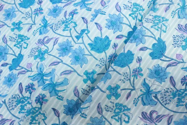 Blue_and_white_colour_pure_cotton_block_print_kurti_fabric,_dress_material