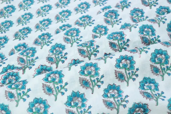 Blue_and_white_colour_pure_cotton_block_print_kurti_fabric,_dress_material