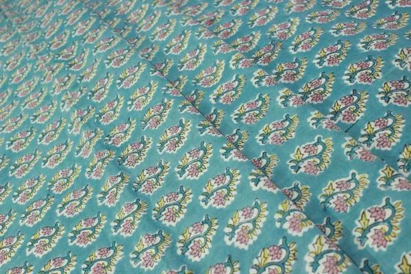 Blue_and_Yellow_colour_pure_cotton_block_print_kurti_fabric,_dress_material