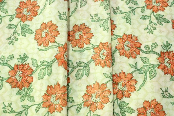 Orange_and_Green_colour_pure_cotton_block_print_kurti_fabric,_dress_material