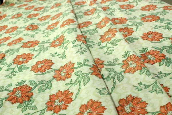 Orange_and_Green_colour_pure_cotton_block_print_kurti_fabric,_dress_material