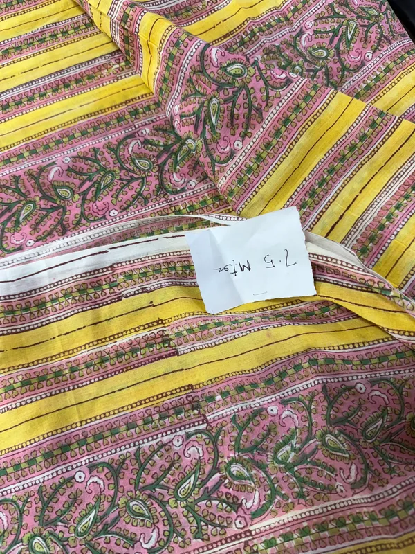Yellow_Cotton_Traditional_Floral_Hand_Block_Print_Unstiched_Material_For_Men's_Kurta_Shirts_&_Women's_Kurti_and_Other_Dress_Material
