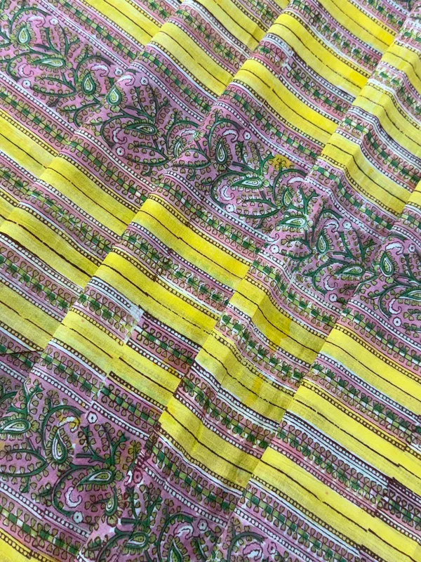 Yellow_Cotton_Traditional_Floral_Hand_Block_Print_Unstiched_Material_For_Men's_Kurta_Shirts_&_Women's_Kurti_and_Other_Dress_Material