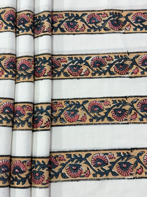 White_Cotton_Traditional_Floral_Hand_Block_Print_Unstiched_Material_For_Men's_Kurta_Shirts_&_Women's_Kurti_and_Other_Dress_Material