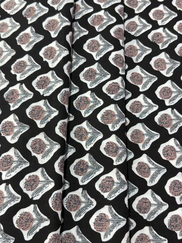 Black_Cotton_Traditional_Floral_Hand_Block_Print_Unstiched_Material_For_Men's_Kurta_Shirts_&_Women's_Kurti_and_Other_Dress_Material