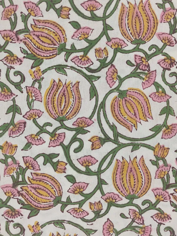 Pink_Cotton_Traditional_Floral_Hand_Block_Print_Unstiched_Material_For_Men's_Kurta_Shirts_&_Women's_Kurti_and_Other_Dress_Material