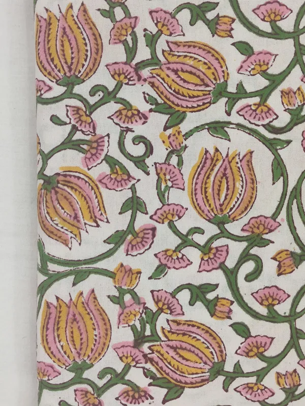 Pink_Cotton_Traditional_Floral_Hand_Block_Print_Unstiched_Material_For_Men's_Kurta_Shirts_&_Women's_Kurti_and_Other_Dress_Material