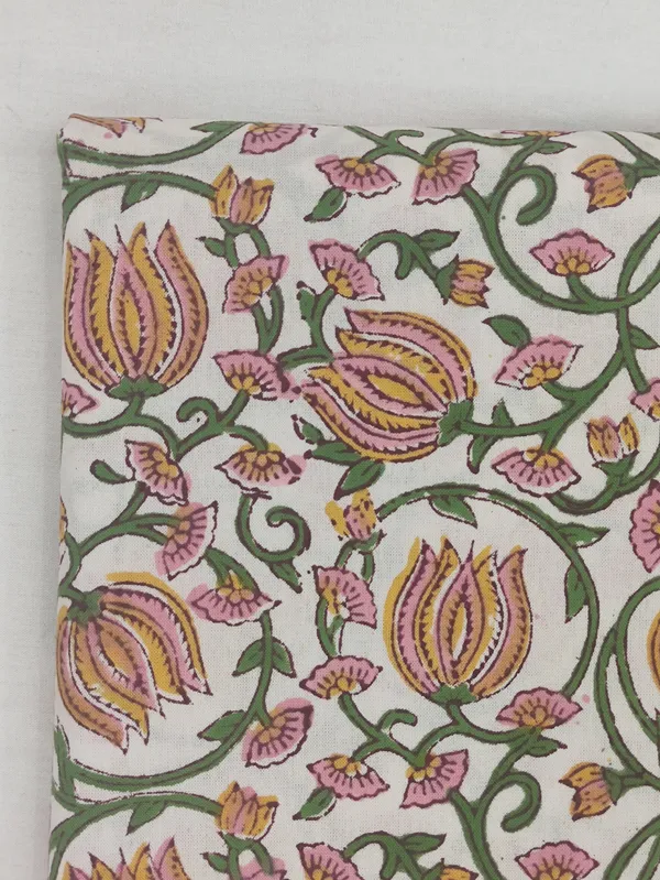 Pink_Cotton_Traditional_Floral_Hand_Block_Print_Unstiched_Material_For_Men's_Kurta_Shirts_&_Women's_Kurti_and_Other_Dress_Material