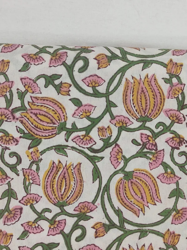 Pink_Cotton_Traditional_Floral_Hand_Block_Print_Unstiched_Material_For_Men's_Kurta_Shirts_&_Women's_Kurti_and_Other_Dress_Material