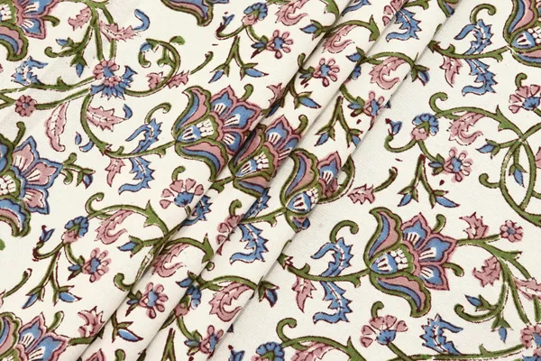 White_Cotton_Traditional_Floral_Hand_Block_Print_Unstiched_Material_For_Men's_Kurta_Shirts_&_Women's_Kurti_and_Other_Dress_Material