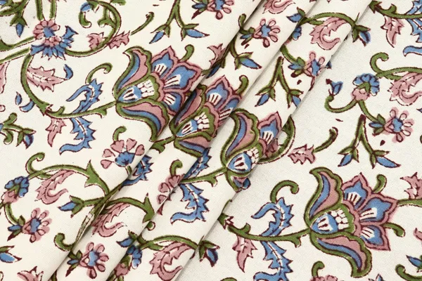 White_Cotton_Traditional_Floral_Hand_Block_Print_Unstiched_Material_For_Men's_Kurta_Shirts_&_Women's_Kurti_and_Other_Dress_Material