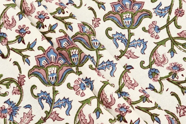 White_Cotton_Traditional_Floral_Hand_Block_Print_Unstiched_Material_For_Men's_Kurta_Shirts_&_Women's_Kurti_and_Other_Dress_Material