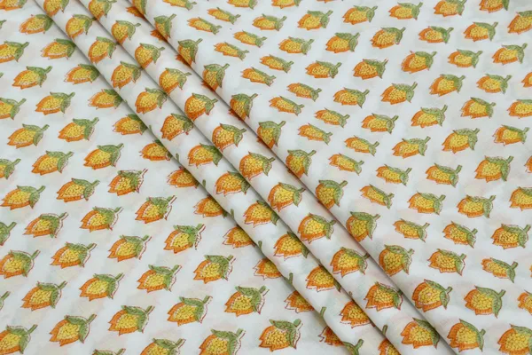 Yellow_Cotton_Traditional_Floral_Hand_Block_Print_Unstiched_Material_For_Men's_Kurta_Shirts_&_Women's_Kurti_and_Other_Dress_Material