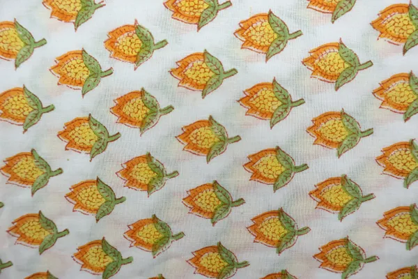 Yellow_Cotton_Traditional_Floral_Hand_Block_Print_Unstiched_Material_For_Men's_Kurta_Shirts_&_Women's_Kurti_and_Other_Dress_Material