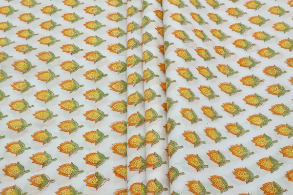 Yellow_Cotton_Traditional_Floral_Hand_Block_Print_Unstiched_Material_For_Men's_Kurta_Shirts_&_Women's_Kurti_and_Other_Dress_Material