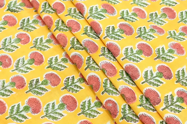 Yellow_Cotton_Traditional_Floral_Hand_Block_Print_Unstiched_Material_For_Men's_Kurta_Shirts_&_Women's_Kurti_and_Other_Dress_Material