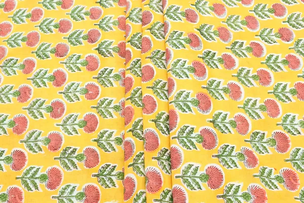 Yellow_Cotton_Traditional_Floral_Hand_Block_Print_Unstiched_Material_For_Men's_Kurta_Shirts_&_Women's_Kurti_and_Other_Dress_Material