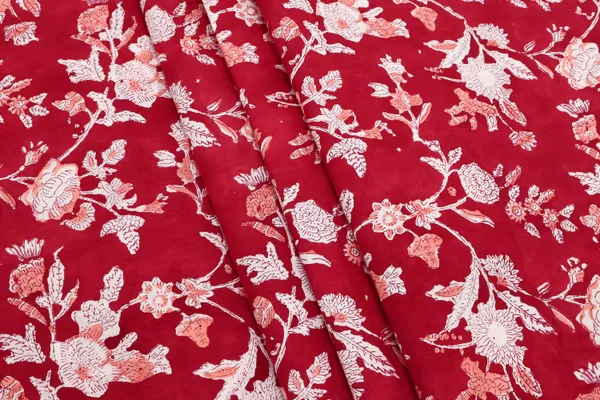 Red_Cotton_Traditional_Floral_Hand_Block_Print_Unstiched_Material_For_Men's_Kurta_Shirts_&_Women's_Kurti_and_Other_Dress_Material