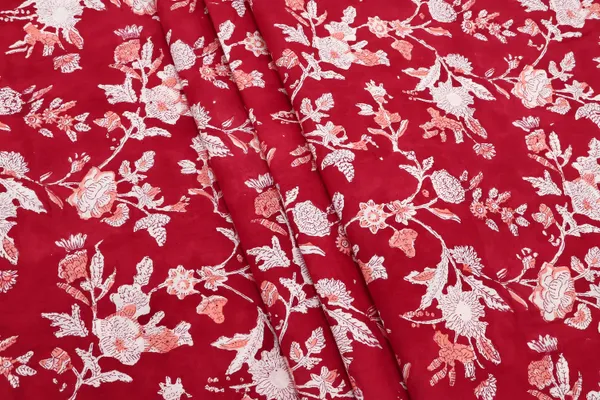 Red_Cotton_Traditional_Floral_Hand_Block_Print_Unstiched_Material_For_Men's_Kurta_Shirts_&_Women's_Kurti_and_Other_Dress_Material