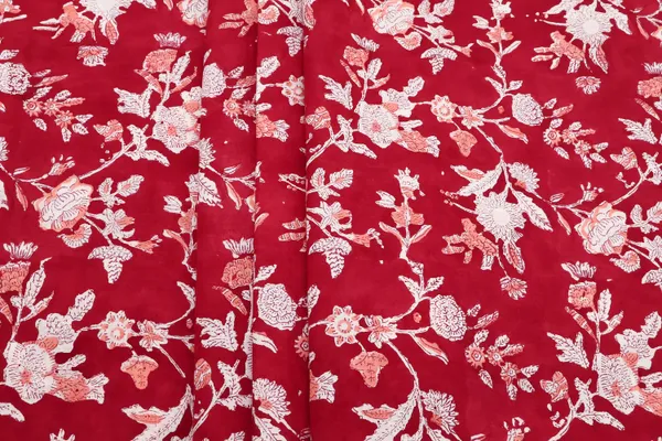 Red_Cotton_Traditional_Floral_Hand_Block_Print_Unstiched_Material_For_Men's_Kurta_Shirts_&_Women's_Kurti_and_Other_Dress_Material